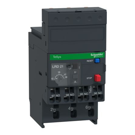 Schneider Electric Thermal Overload Relay 1 NO + 1 NC, 12 → 18 A F.L.C, 5 A Contact Rating, TeSys [LRD213]; 256-6683