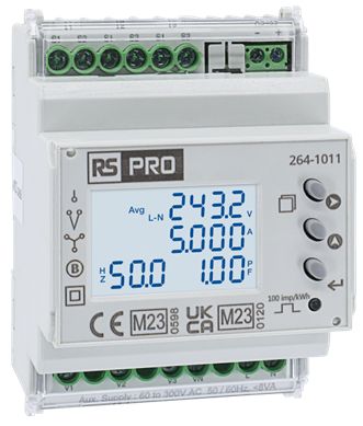 RS PRO 1, 3 Phase LCD Energy MeterEnergy Meter [0]; 264-1011