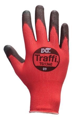 Traffi TG1360 Black/Red Elastane, Nylon Safety Gloves, Size 9, Polyurethane Coating [TG1360-09]; 265-9174