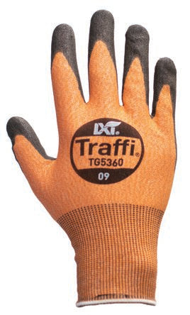 Traffi TG5360 Black, Orange Elastane, HPPE, Nylon, Polyester Safety Gloves, Size 5, Polyurethane Coating [TG5360-05]; 265-9188
