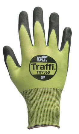 Traffi TG7360 Black, Green Elastane, HPPE, Nylon, Polyester Safety Gloves, Size 9, Polyurethane Coating [TG7360-09]; 265-9206