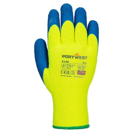 Portwest A145Y Yellow Latex Cold Resistant Gloves, Size 11, Latex Coating [A145Y4RXXL]; 268-1905