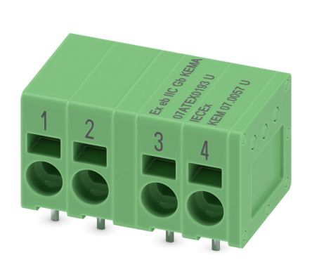 Phoenix Contact 5/ 4-H-EX PROFINET 1, SPT 2 Series PCB Terminal Block, 4-Contact, 5mm Pitch, PCB Mount, 1-Row, PCB [1034484]; 269-7875