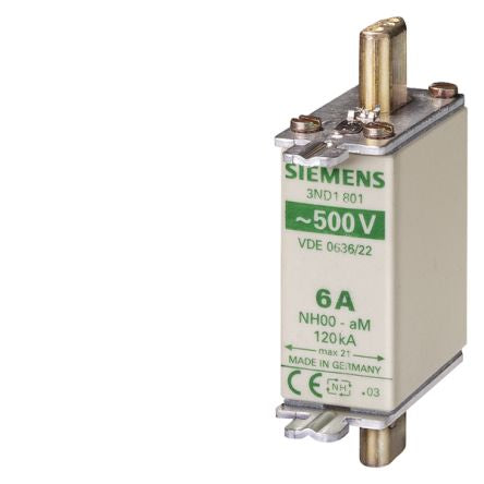 Siemens 6A NH Fuse, NH000, 440 - 500V ac/dc [3ND1801]; 269-8332