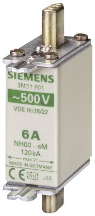 Siemens 25A NH Fuse, NH000, 500V ac [3ND1810]; 269-8336