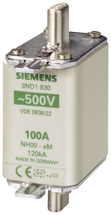 Siemens 100A NH Fuse, NH00, 440 - 500V ac/dc [3ND1830]; 269-8343