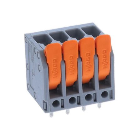 WAGO 2604 Series PCB Terminal, 4-Contact, 5mm Pitch, Through Hole Mount, 1-Row, Cage Clamp Termination [2604-3104]; 271-0247