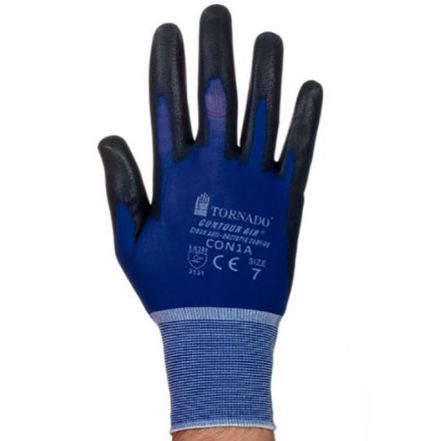 Tornado Contour Air Blue Nylon Gloves, Size 10, Polyurethane Coating [CON1A-10]; 271-3599