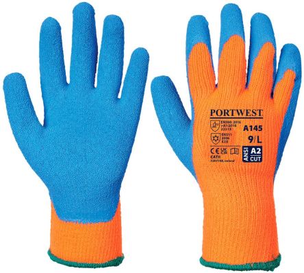 Portwest A145 Blue, Orange Latex Cold Resistant Gloves, Size 10, Latex Coating [A145OBLXL]; 271-8847