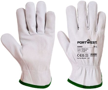 Portwest White Leather Construction Gloves, Size 9 [A260GRRL]; 271-8856