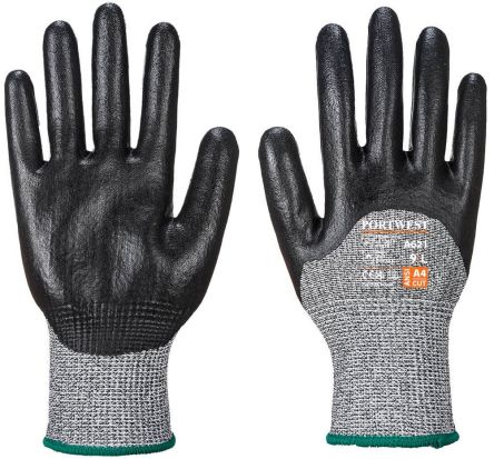Portwest Grey Glass Fibre, HPPE Cut Resistant Gloves, Size 8, Nitrile Foam Coating [A621BKRM]; 271-8864