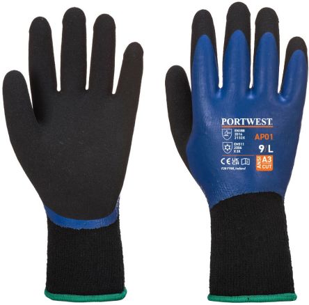 Portwest Black Latex Cold Resistant Gloves, Size 10, Latex Coating [AP01B8RXL]; 271-8879