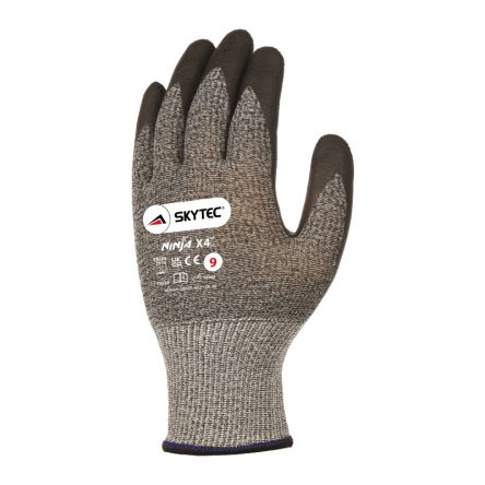 Showa Skytec Ninja X4 Black, Grey Glass Fibre, Nylon Cut Resistant Work Gloves, Size M, Bi-Polymer Coating [SKY03]; 273-1447