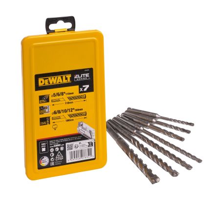 DeWALT 7-Piece SDS Plus Drill Bit Set for Masonry, 12mm Max, 5mm Min, Tungsten Carbide Bits [DT8976-QZ]; 274-4729