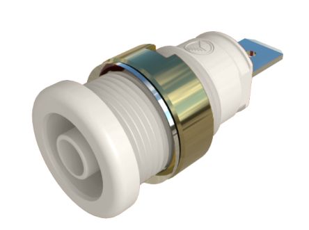 Hirschmann Test & Measurement White Male Banana Connector, 4 mm Connector, Tab Termination, 32A, 1kV, Gold Plating [972356107]; 280-9029
