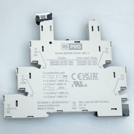 RS PRO 110 → 125V ac/dc DIN Rail Relay Socket, for use with RS PRO 1 Pole PCB Relays [0]; 282-4489
