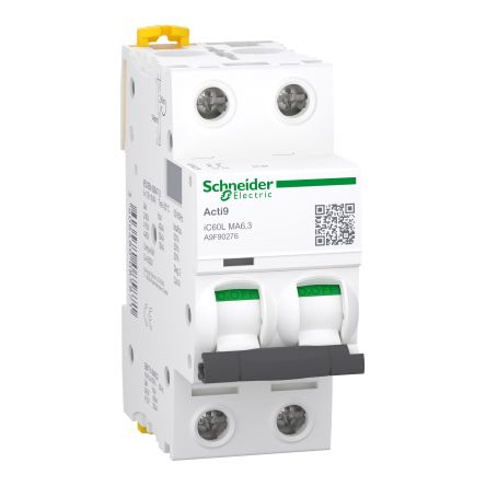 Schneider Electric Acti9 A9F MCB, 2P, 6.3A, Type AC, 440V AC, 15 kA Breaking Capacity [A9F90276]; 288-7080