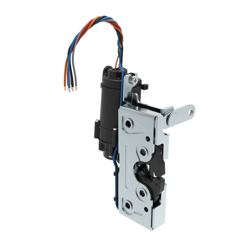 SOUTHCO Rotary Push-to-Close Latch, Heavy Duty Size, Two Stage, 12 V Electronic Actuation with Switch, Perpendicular Lever, 1/4-20 Thread, Steel, Zinc Plate, Bright chromate [R4-50-31-1EB1-10]