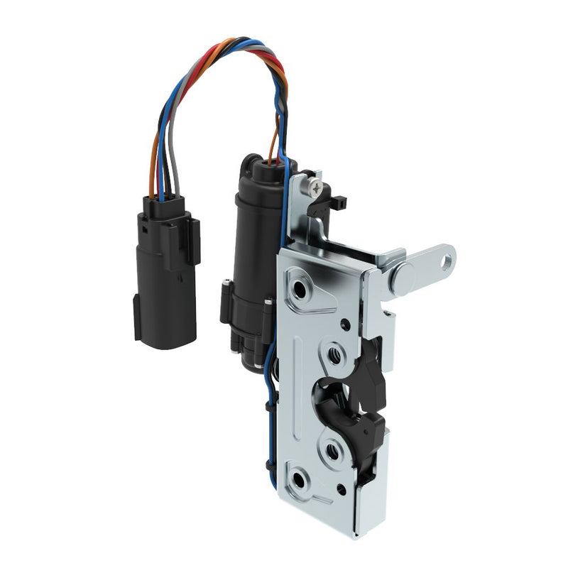 SOUTHCO Rotary Push-to-Close Latch, Heavy Duty Size, Two Stage, 12 V Electronic Actuation with Switch, Perpendicular Lever, M6 Thread, Steel, Zinc Plate, Bright chromate [R4-50-32-1EC1-10]