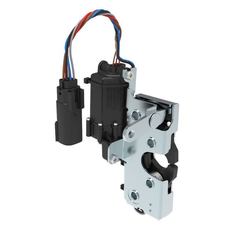SOUTHCO Rotary Push-to-Close Latch, Heavy Duty Size, Two Stage, 12 V Electronic Actuation with Switch, Perpendicular Lever, 7.2 mm Through Hole, Steel, Zinc Plate, Bright chromate [R4-50-40-1EC1-10]