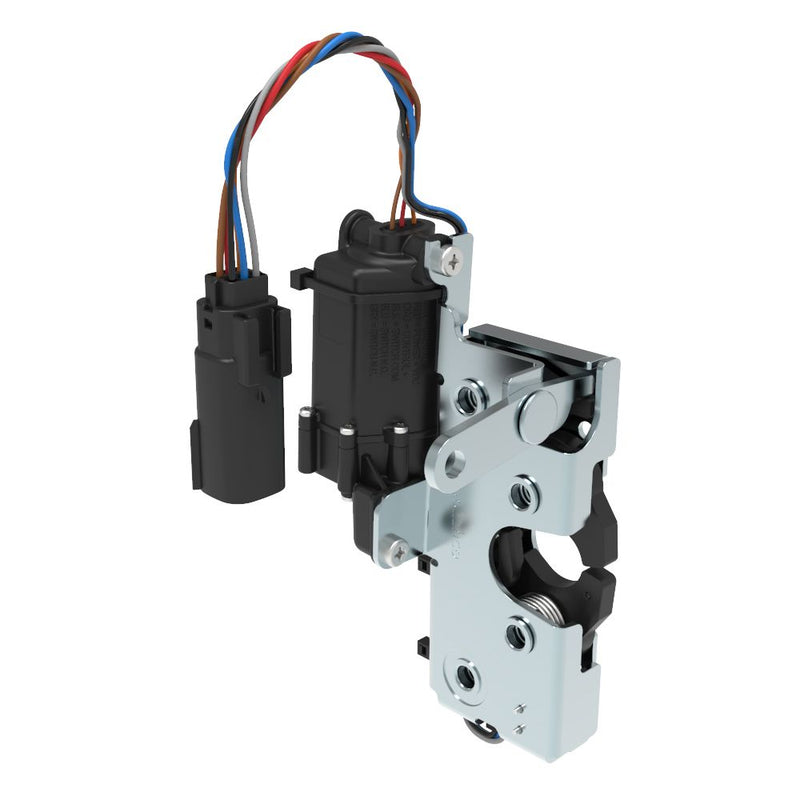 SOUTHCO Rotary Push-to-Close Latch, Heavy Duty Size, Two Stage, 12 V Electronic Actuation with Switch, Perpendicular Lever, 1/4-20 Thread, Steel, Zinc Plate, Bright chromate [R4-50-41-1EC1-10]