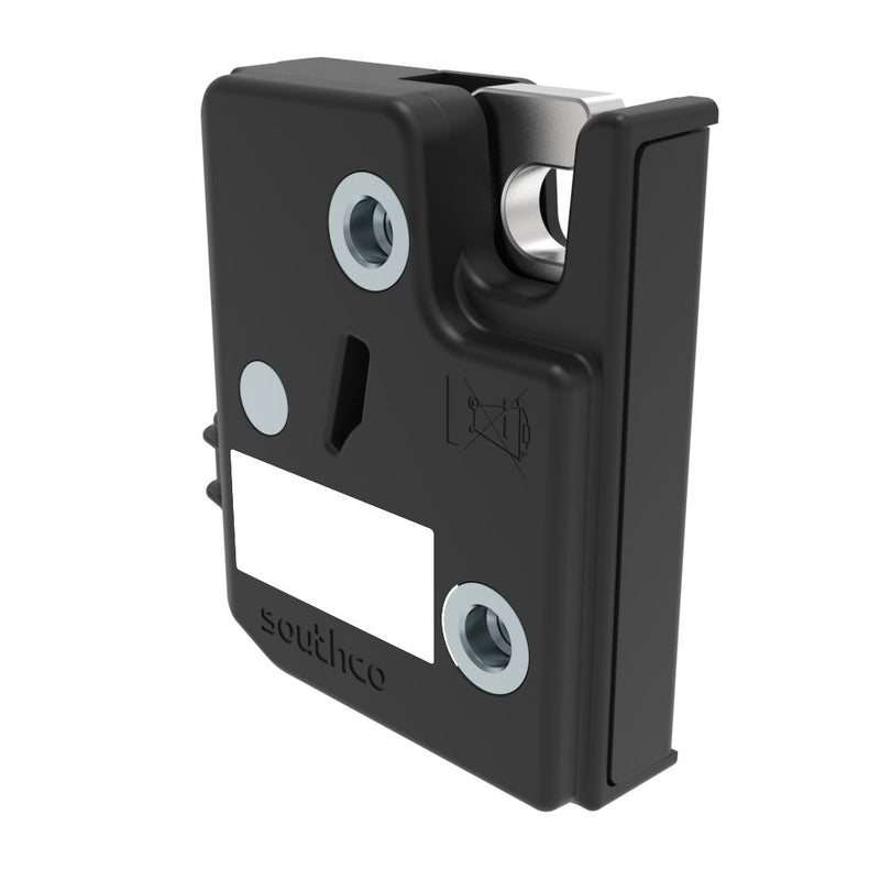 SOUTHCO Electronic Rotary Push-to-Close Latch, Auto Relock, 12 volts, With Latch Status Microswitch, Non-sealed Connector, 1/4-20 Thread, Plastic and Steel Housing [R4-EM-81-330]