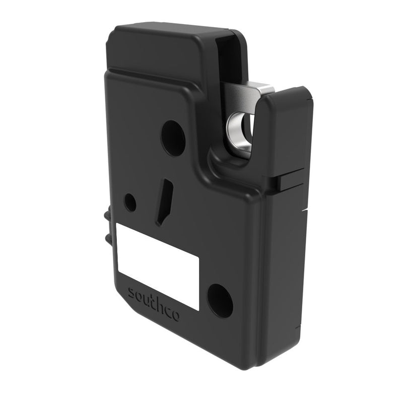 SOUTHCO Electronic Rotary Push-to-Close Latch, Auto Relock, 24 volts, With Latch Status Microswitch, Non-sealed Connector, Thru Hole, Plastic and Steel Housing [R4-EM-836-230]