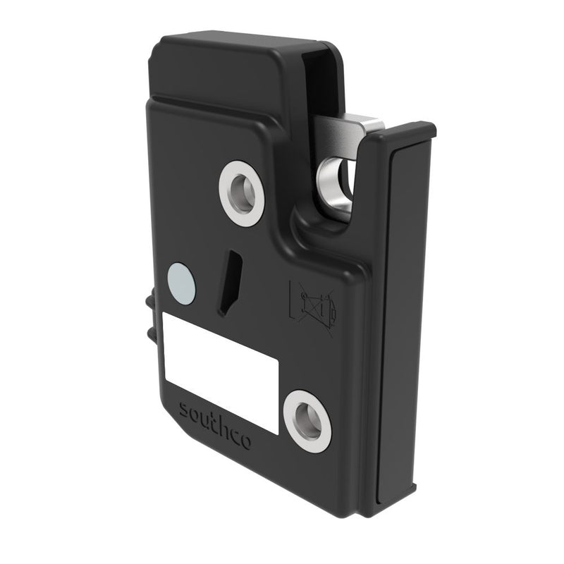 SOUTHCO Electronic Rotary Push-to-Close Latch, Auto Relock, 12 volts, With Latch Status Microswitch and Door Sensor Microswitch, Non-sealed Connector, 1/4-20 Thread, Plastic and Steel Housing [R4-EM-816-340]