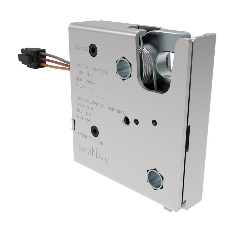 SOUTHCO Electronic Rotary Push-to-Close Latch, Auto Relock, With No Switch, Non-sealed Connector, 1/4-20 Thread, Steel, Zinc Plate, Bright chromate Housing [R4-EM-R11-131]
