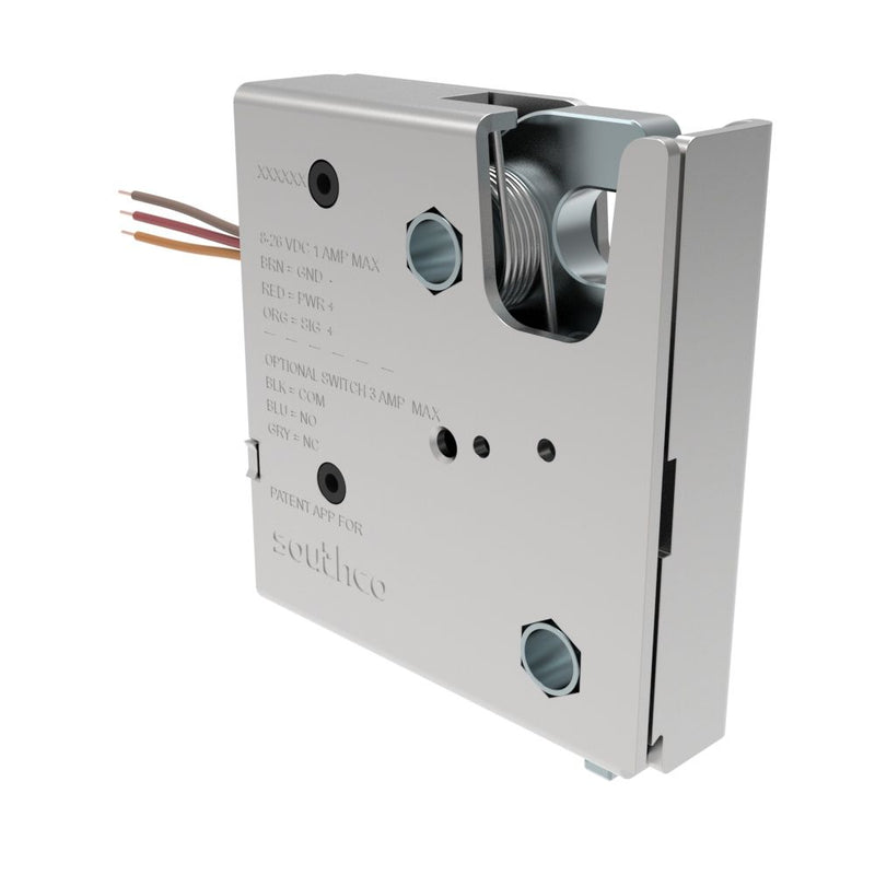 SOUTHCO Electronic Rotary Push-to-Close Latch, Delayed Relock, With No Switch, No Connector, M6 X 1.0 Thread, Steel, Zinc Plate, Bright chromate Housing [R4-EM-R22-132]
