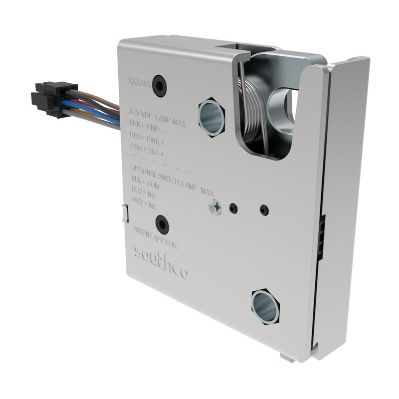 SOUTHCO Electronic Rotary Push-to-Close Latch, Auto Relock, With Cam Switch, Non-sealed Connector, Thru Hole Thread, Steel, Zinc Plate, Bright chromate Housing [R4-EM-R13-161]