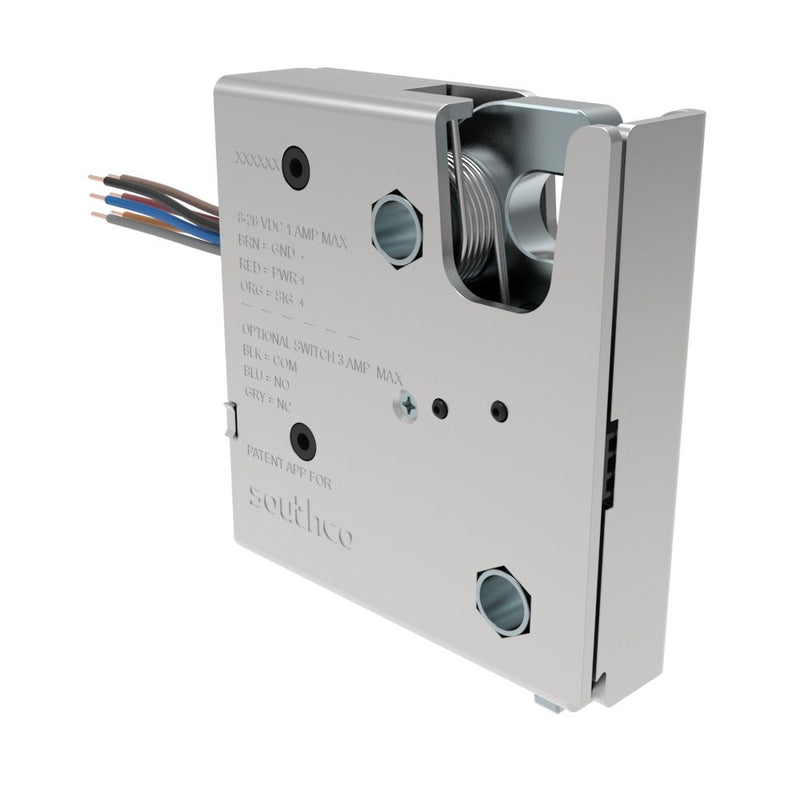 SOUTHCO Electronic Rotary Push-to-Close Latch, Delayed Relock, With Cam Switch, No Connector, M6 X 1.0 Thread, Steel, Zinc Plate, Bright chromate Housing [R4-EM-R22-162]