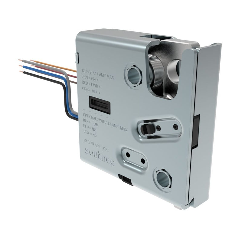SOUTHCO Electronic Rotary Push-to-Close Latch, Delayed Relock, Rear Trigger, With Cam Switch, No Connector, 1/4-20 Thread, Stainless Steel Housing, Passivated [R4-EM-R71-162-B]