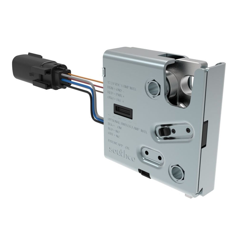 SOUTHCO Electronic Rotary Push-to-Close Latch, Delayed Relock, Rear Trigger, With Cam Switch, Sealed Connector, Thru Hole, Stainless Steel Housing, Passivated [R4-EM-R732-163-B]