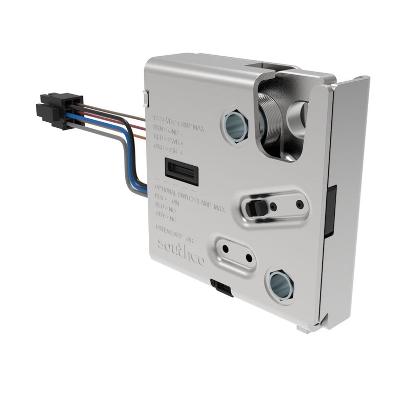 SOUTHCO Electronic Rotary Push-to-Close Latch, Delayed Relock, Rear Trigger, With Cam Switch, Non-sealed Connector, 1/4-20 Thread, Steel Housing, Nickel Plated [R4-EM-R71-161]