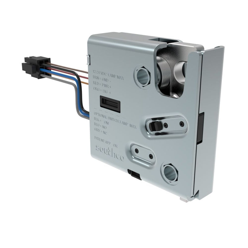 SOUTHCO Electronic Rotary Push-to-Close Latch, Delayed Relock, Rear Trigger, With Cam Switch, Non-sealed Connector, M6 X 1.0, Stainless Steel Housing, Passivated [R4-EM-R72-161-B]