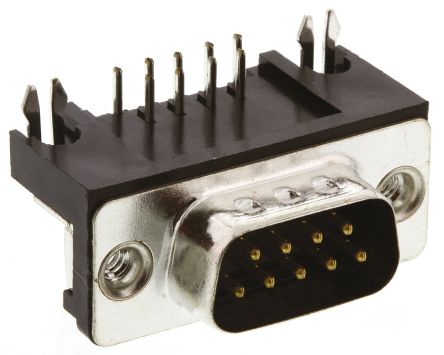 TE Connectivity Amplimite HD-20 9 Way Right Angle PCB D-sub Connector Plug, 2.77mm Pitch, with 4-40 UNC Threaded [1-1634580-2]; 495-9710
