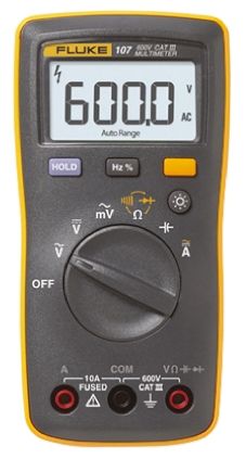 Fluke 107 Handheld Digital Multimeter, 10A ac Max, 10A dc Max, 600V ac Max [Fluke-107]; 790-4104