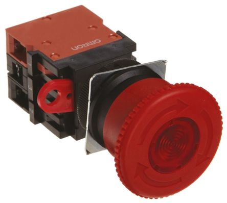 Omron A22E Series Twist Release Illuminated Emergency Stop Push Button, Panel Mount, 22mm Cutout, SPDT, IP65 [A22EL-M-24A-11]; 794-8811