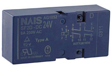 Panasonic PCB Mount Non-Latching Relay, 24V dc Coil, 3A Switching Current, DPDT [SF2D-DC24V]; 812-8049