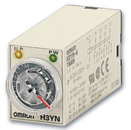 Omron H3YN Series Plug In Timer Relay, 100 → 110V dc, 4-Contact, 0.1 s → 10min, 4PDT [H3YN-4 DC100-110]; 825-4628