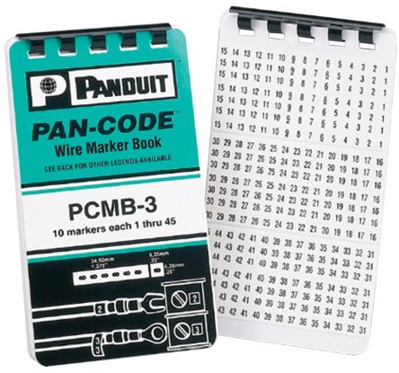 Panduit Adhesive Cable Marker, Black, White, Pre-printed "1 → 45", 0.38 → 9.5mm Cable, PCMB-3 [PCMB-3]; 845-7319
