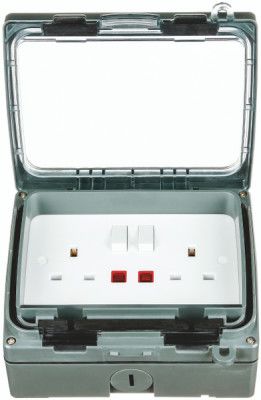 Timeguard Grey 2 Gang Plug Socket, 1 Pole Poles, 13A, Type G - British, Outdoor Use [TGV201N]; 918-6960