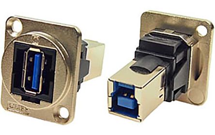 RS PRO Straight, Panel Mount, Socket- Single Port Type A to B 3.0 IP40 Feedthrough USB Connector [0]; 203-5577