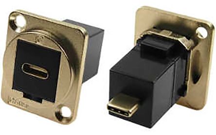 RS PRO Straight, Panel Mount, Female to Male- Single Port Type C IP40 Feedthrough USB Connector [0]; 203-5579