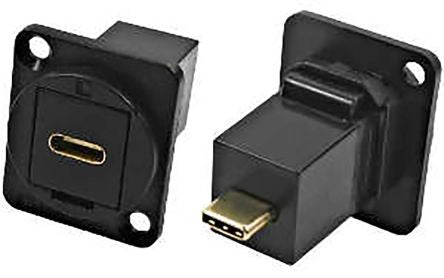 RS PRO Straight, Panel Mount, Female to Male- Single Port Type C IP40 Feedthrough USB Connector [0]; 203-5580