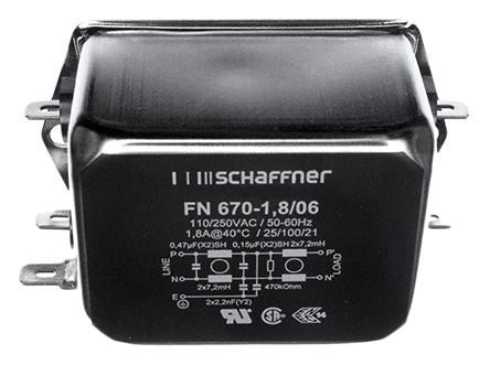 Schaffner 4A, 250 V Male Flange Mount IEC Filter 2 Pole FN282B-4-06, Faston 2 Fuse [FN282B-4-06]; 882-6207
