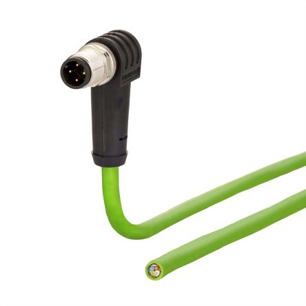 Metz-Connect30064250, 5m Cat5e, Green M12 to Male, Shielded, Unterminated Polyurethane Sheath [30064250]; 101-004
