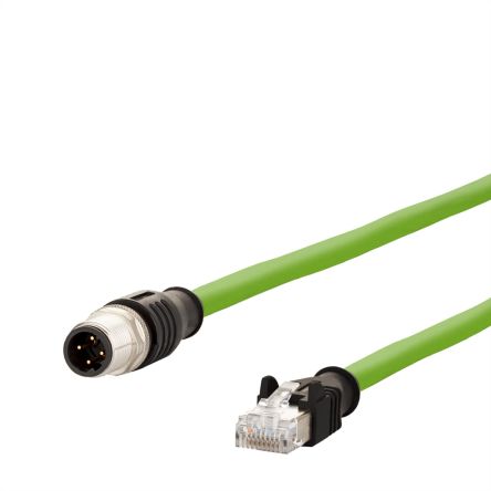 Metz-Connect30064279, 2m Cat5e, Green M12 to Male RJ45 Male, Shielded, Unterminated Polyurethane Sheath [30064279]; 101-022