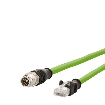 Metz-Connect30064262, 5m Cat6a, Green M12 to Male RJ45 Male, Shielded, Unterminated Polyurethane Sheath [30064262]; 101-026